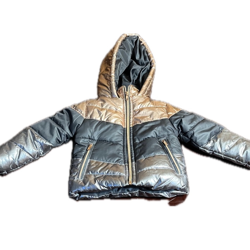 Girls metallic puffer jacket coat Body Glove size 2T pink black silver